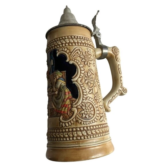 CERAMARTE | Dining | Vintage Budwieser German Tavern Scene  VINTAGE BUDWIESER GERMAN TAVERN SCENE CERAMARTE STIEN 1976  LIDDED BEER MAN CAVE